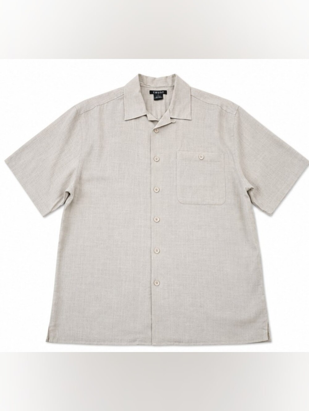 TRUST Men’s 100% Linen Short Sleeve Button Down Shirt Large Light Gray | Size L